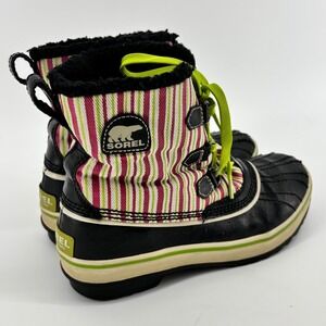 Sorel Womens Pink Green Striped Faux Fur Lined Winter Duck Boots NL1882-010